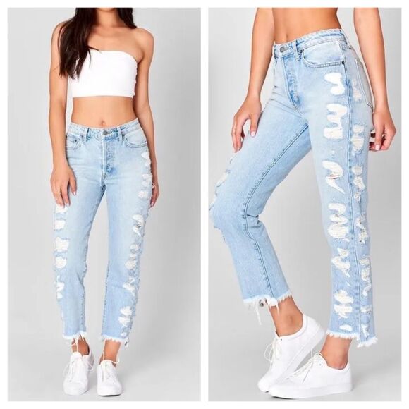 Carmar Denim - CARMAR Emelia light wash high rise side shredded crop denim jeans sz 25